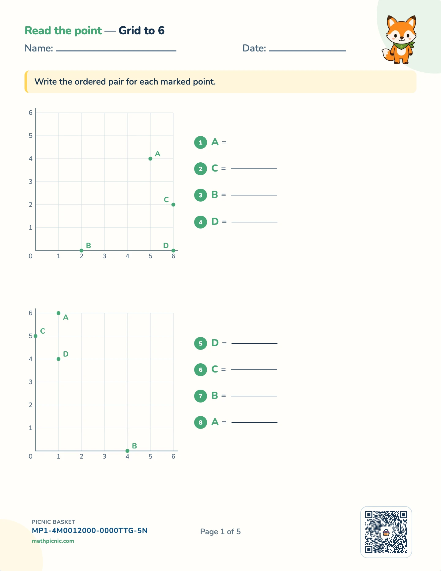 The coordinate plane pack — Read the ordered pair worksheet