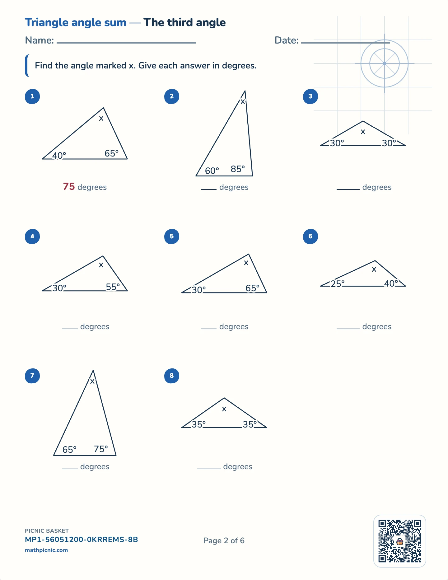 Triangles pack — Triangle angle sum worksheet
