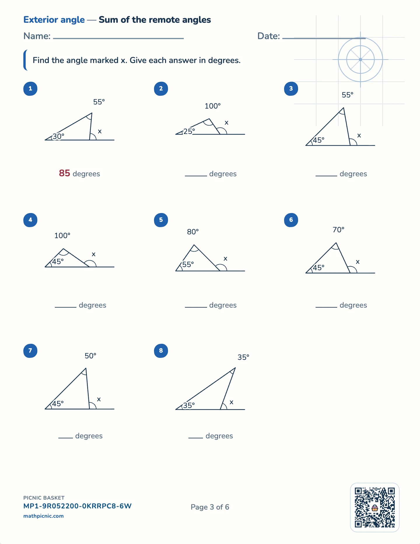 Triangles pack — Exterior angle worksheet