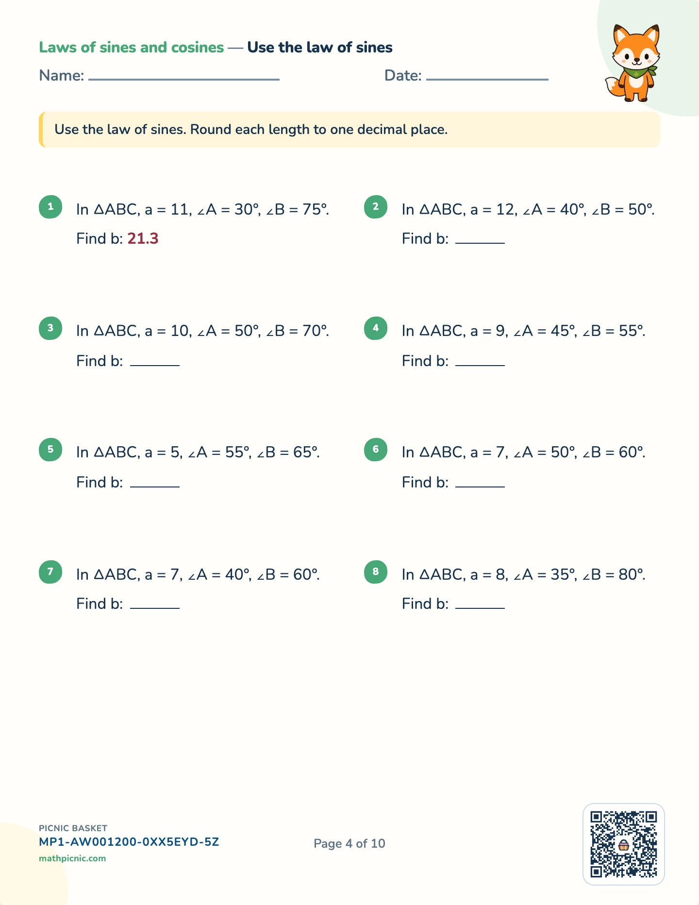 Trigonometry pack — The sine rule worksheet