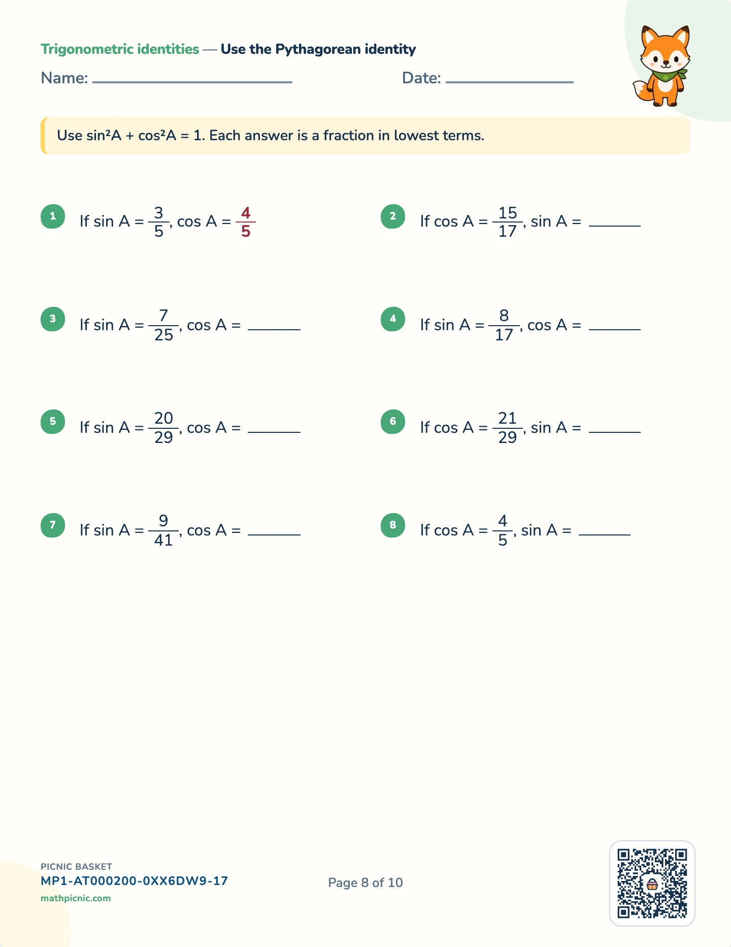 Trigonometry pack — Trig identities worksheet