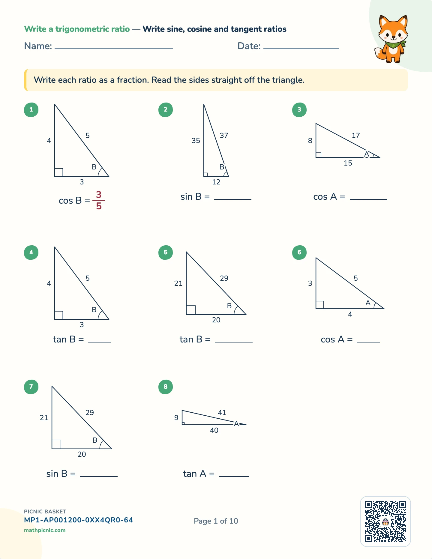 Trigonometry pack — Trig ratios worksheet