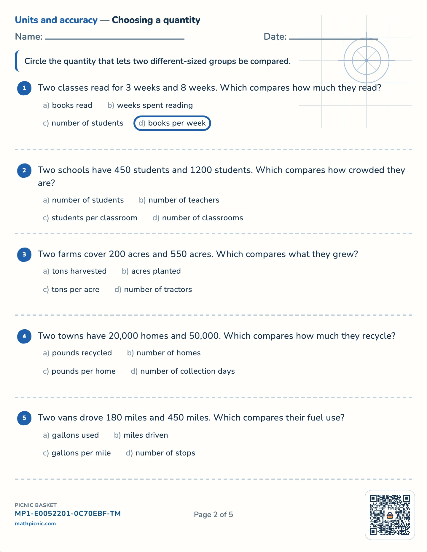 Units and accuracy pack — Which quantity? worksheet