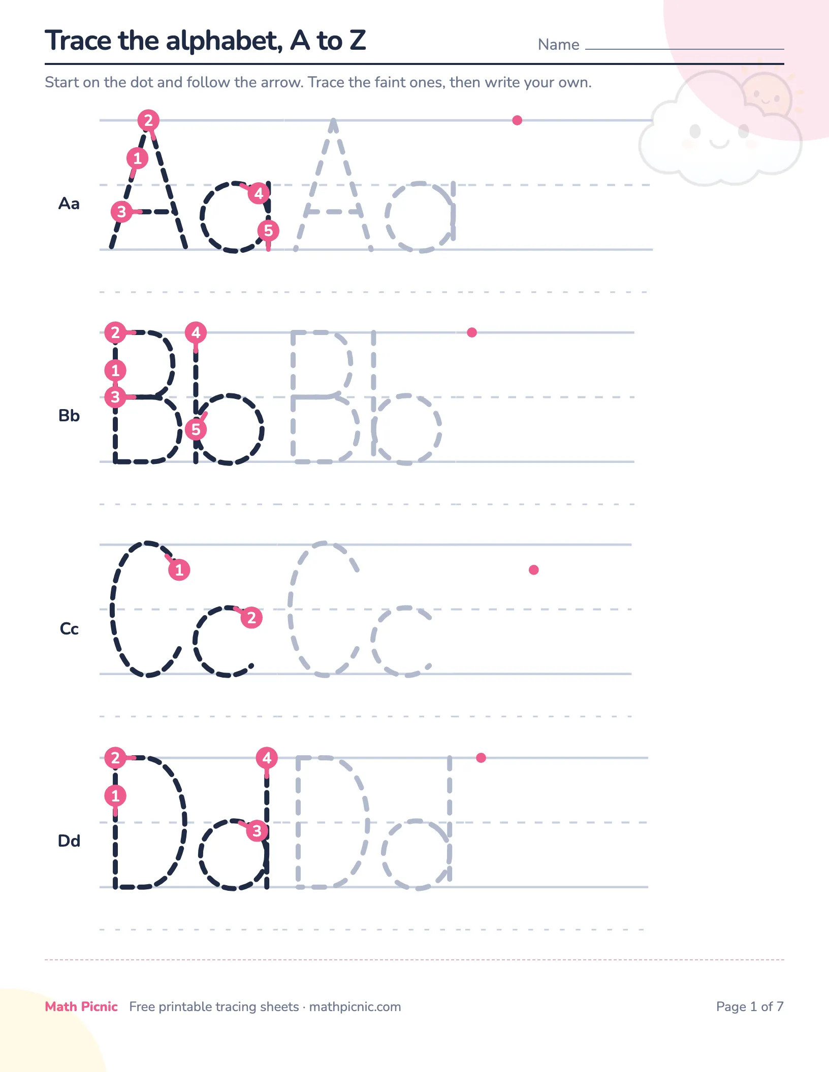 Alphabet tracing — free printable tracing sheet
