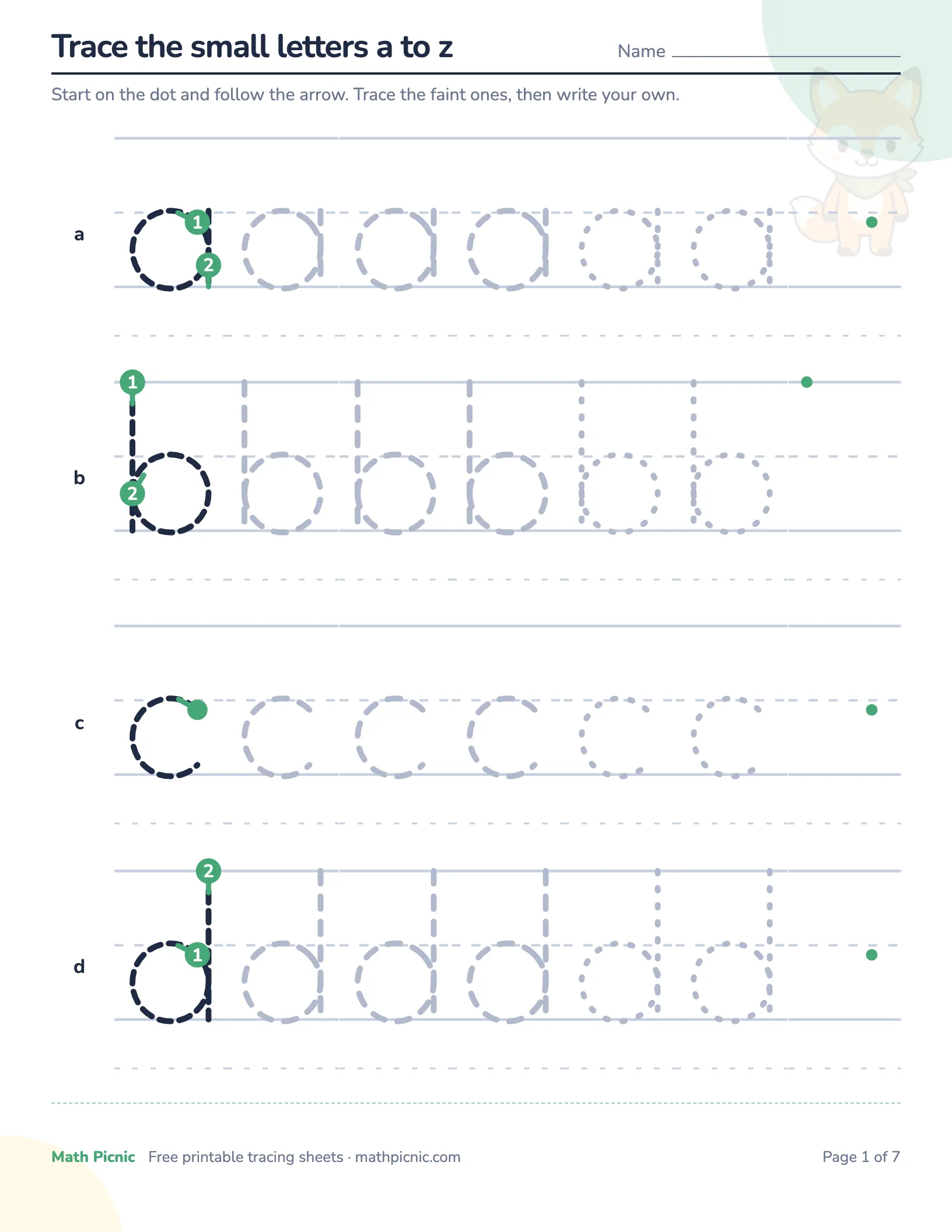 Lowercase letter tracing — free printable tracing sheet