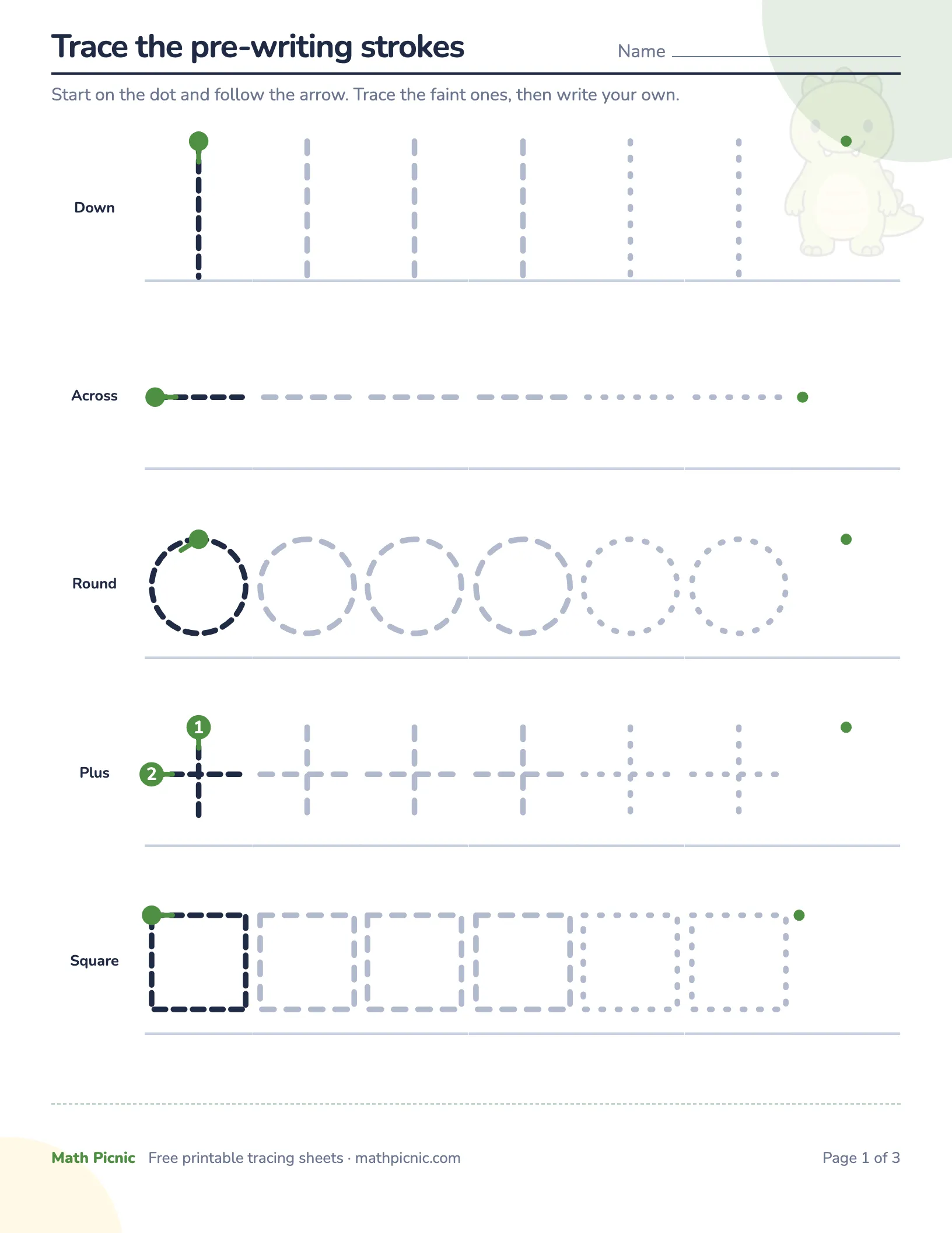 Pre-writing strokes — free printable tracing sheet