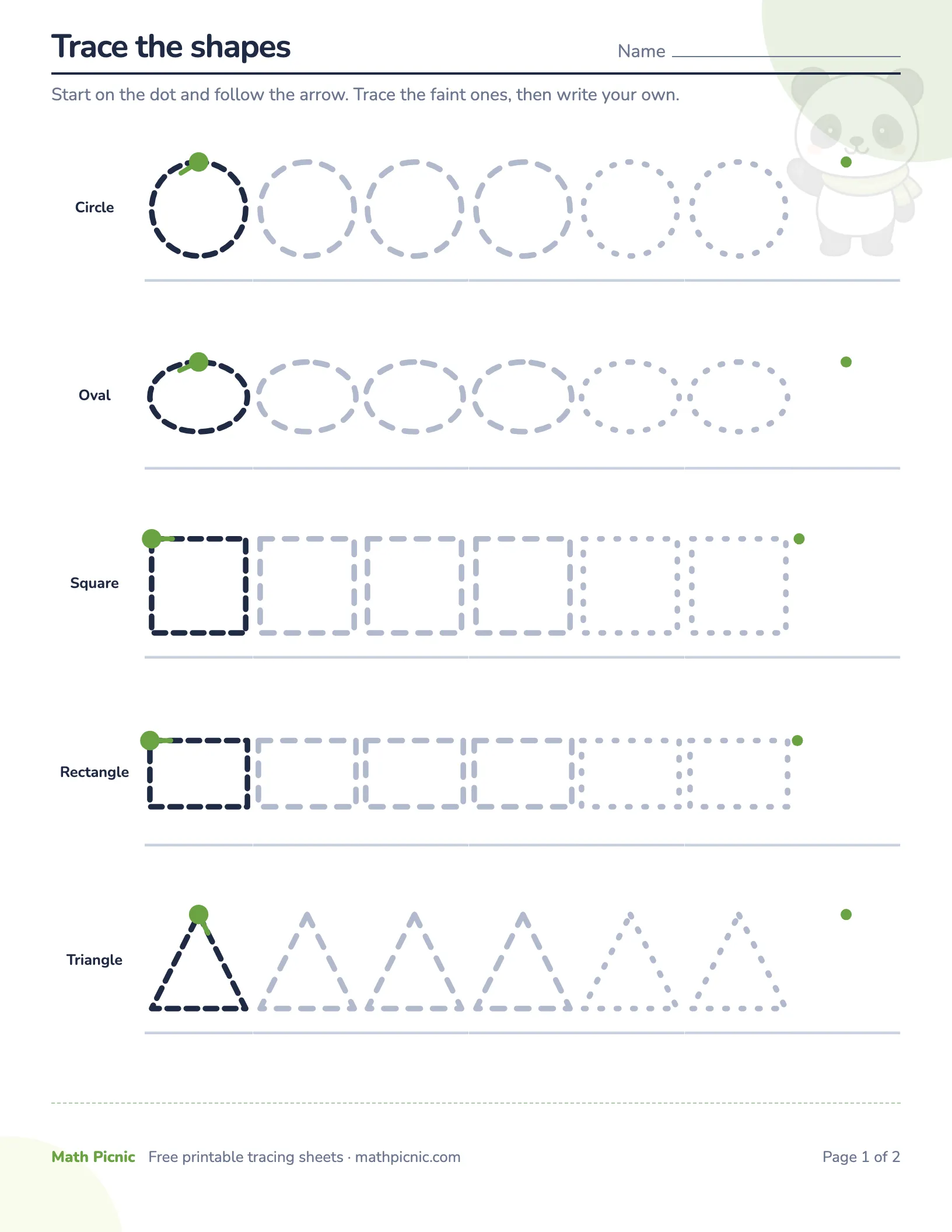 Shape tracing — free printable tracing sheet