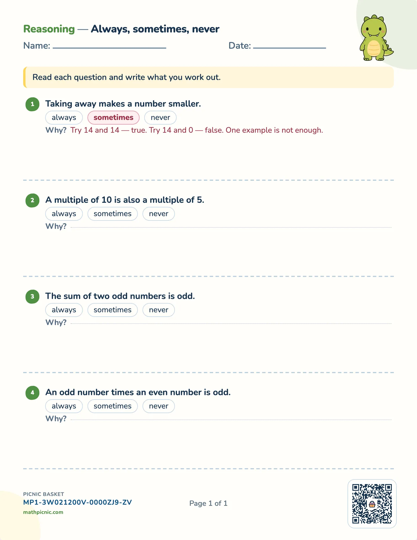 Always, sometimes, never worksheet — free printable with answer key