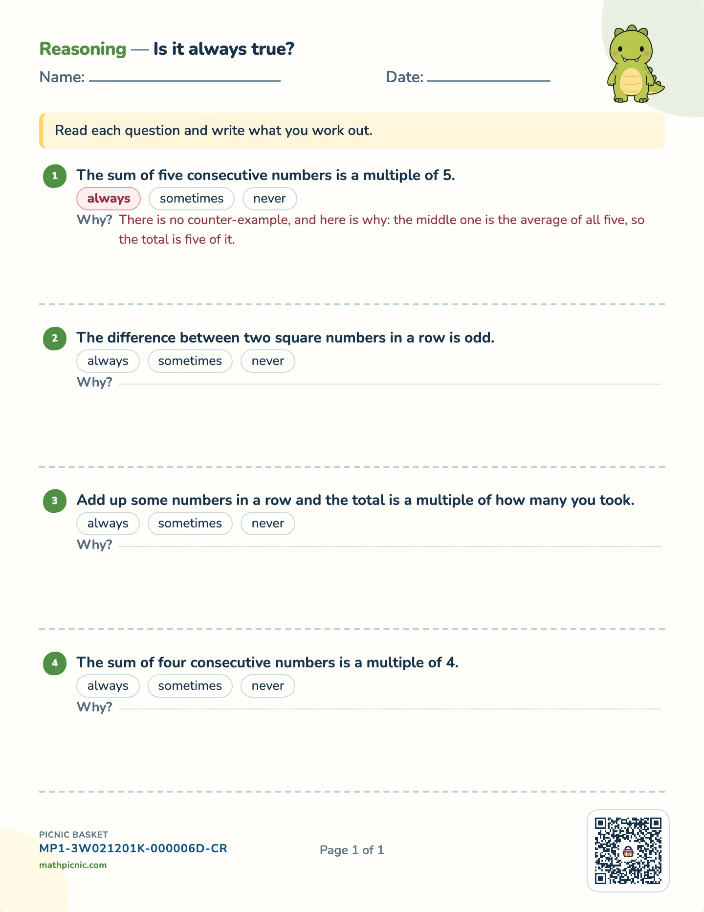 Is it always true? worksheet — free printable with answer key