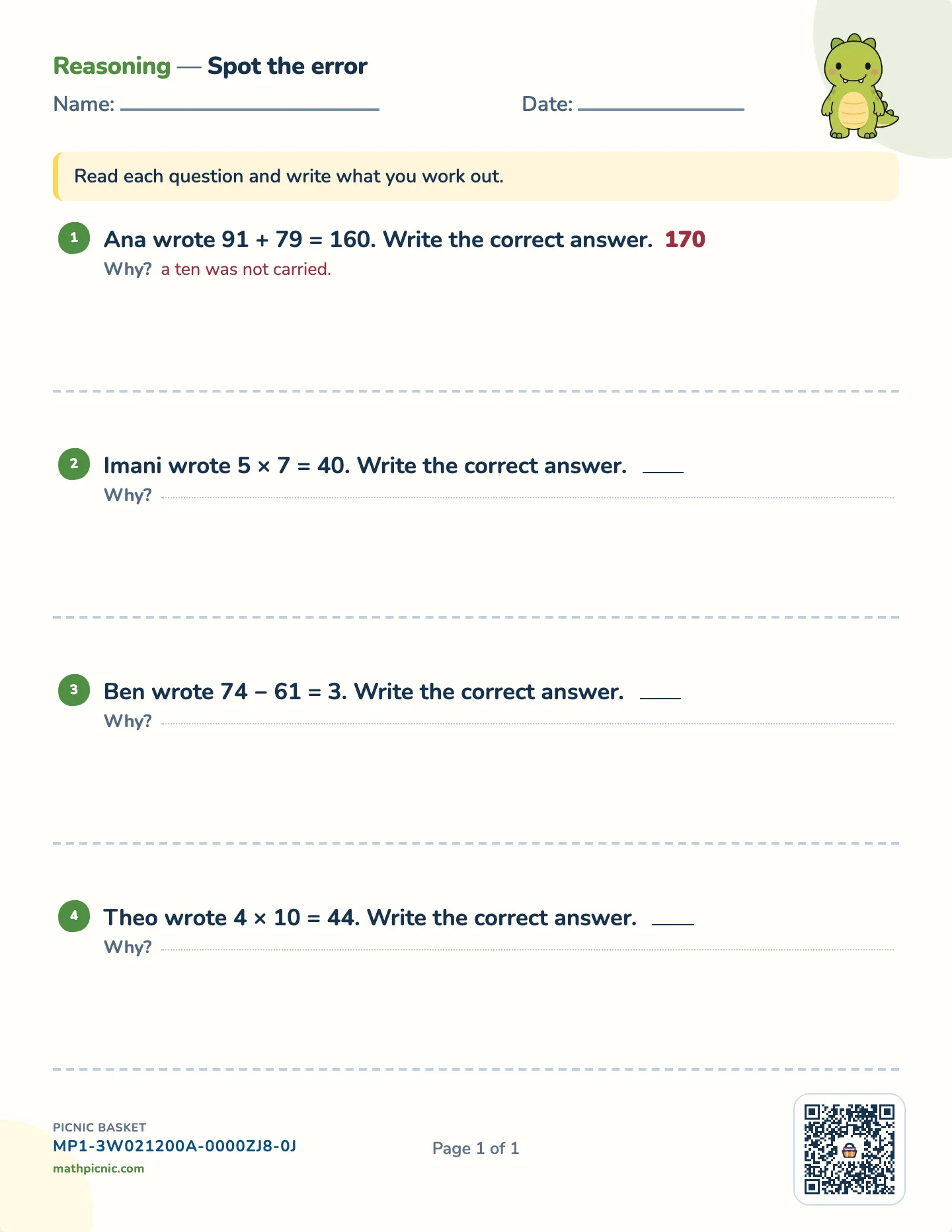Spot the error worksheet — free printable with answer key