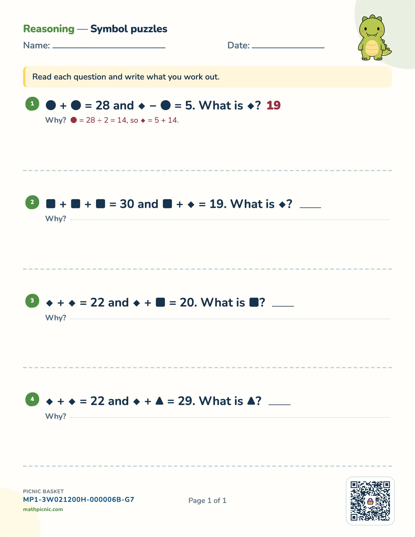 Symbol puzzles worksheet — free printable with answer key