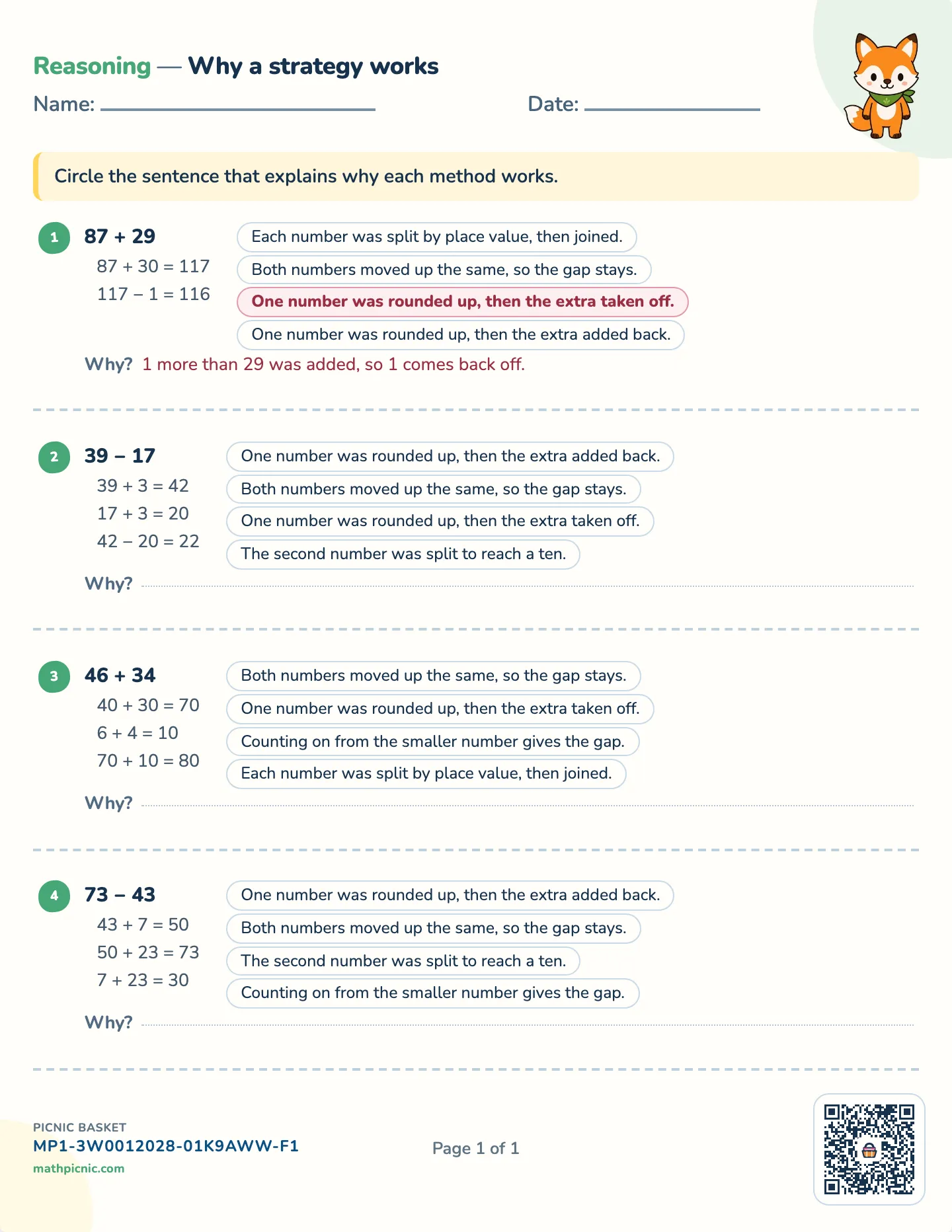 Why a strategy works worksheet — Working to read, free printable with answer key