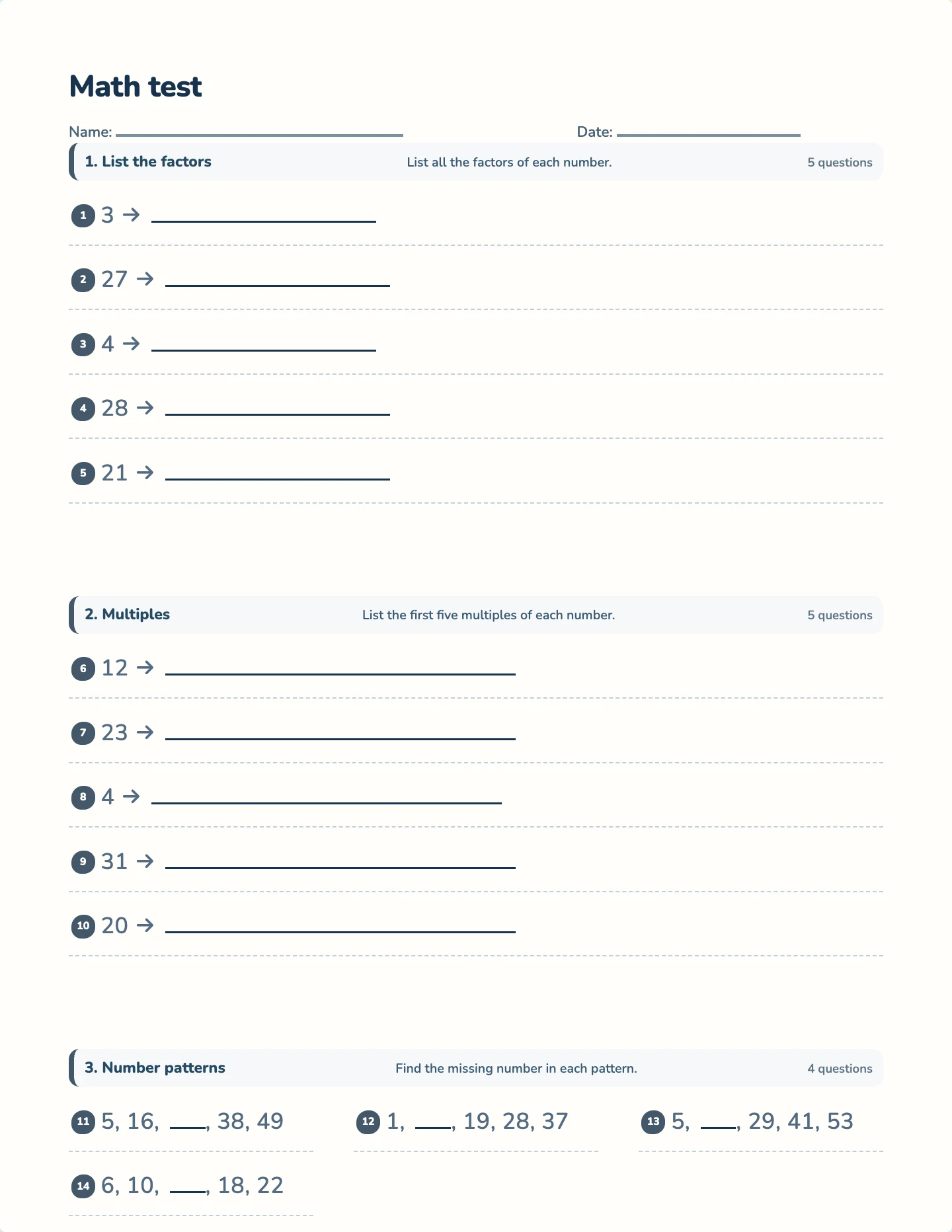 Factors and multiples test preview
