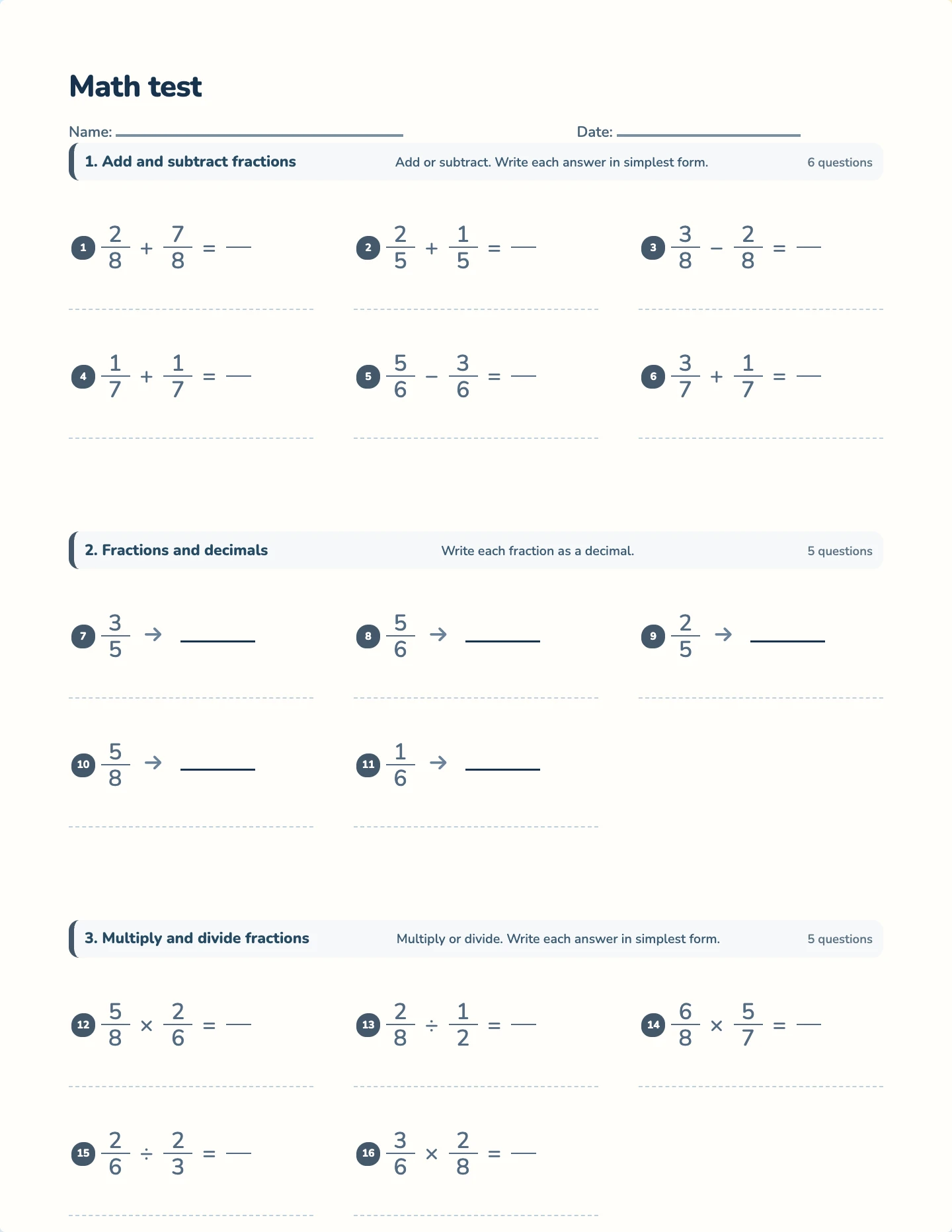Fractions unit test preview