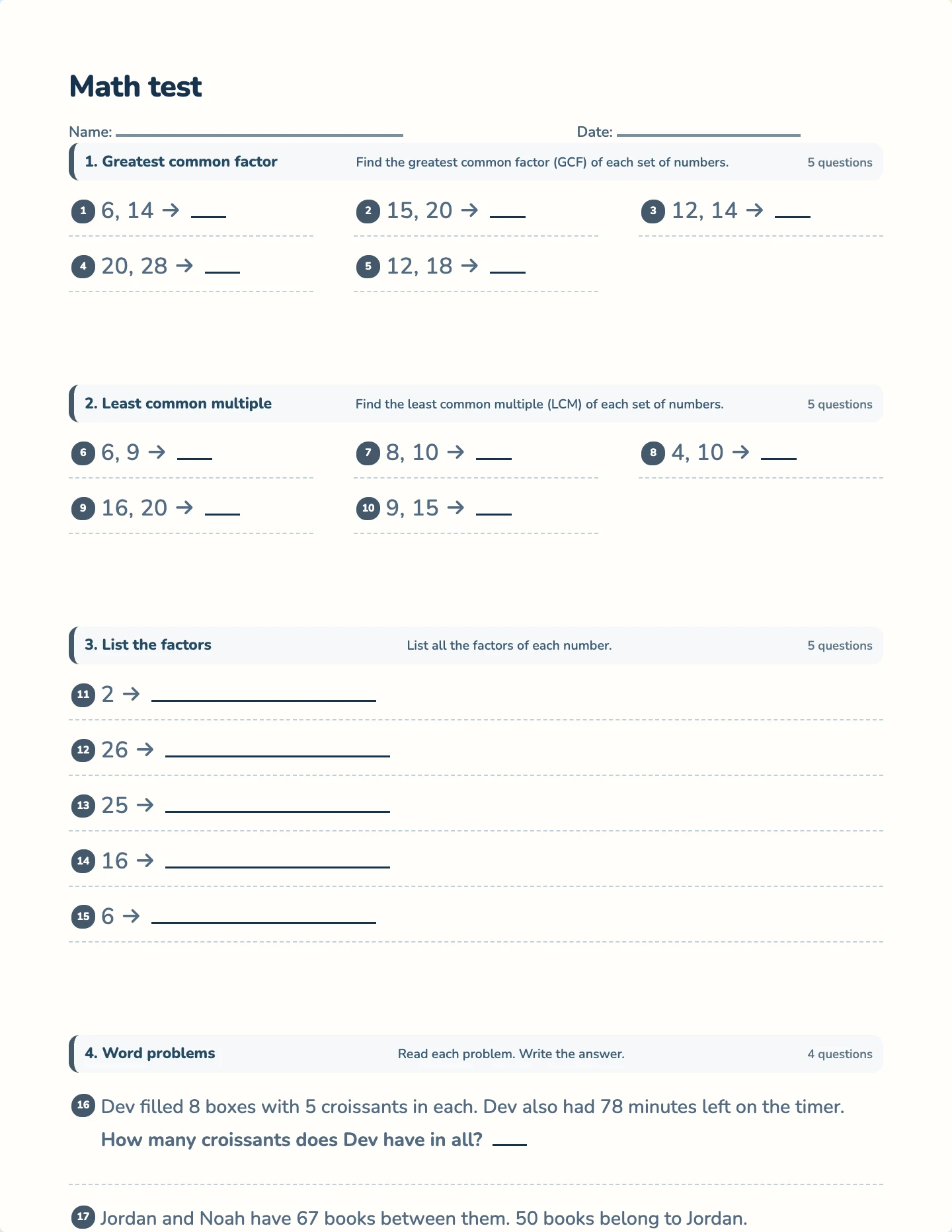 GCF and LCM test preview