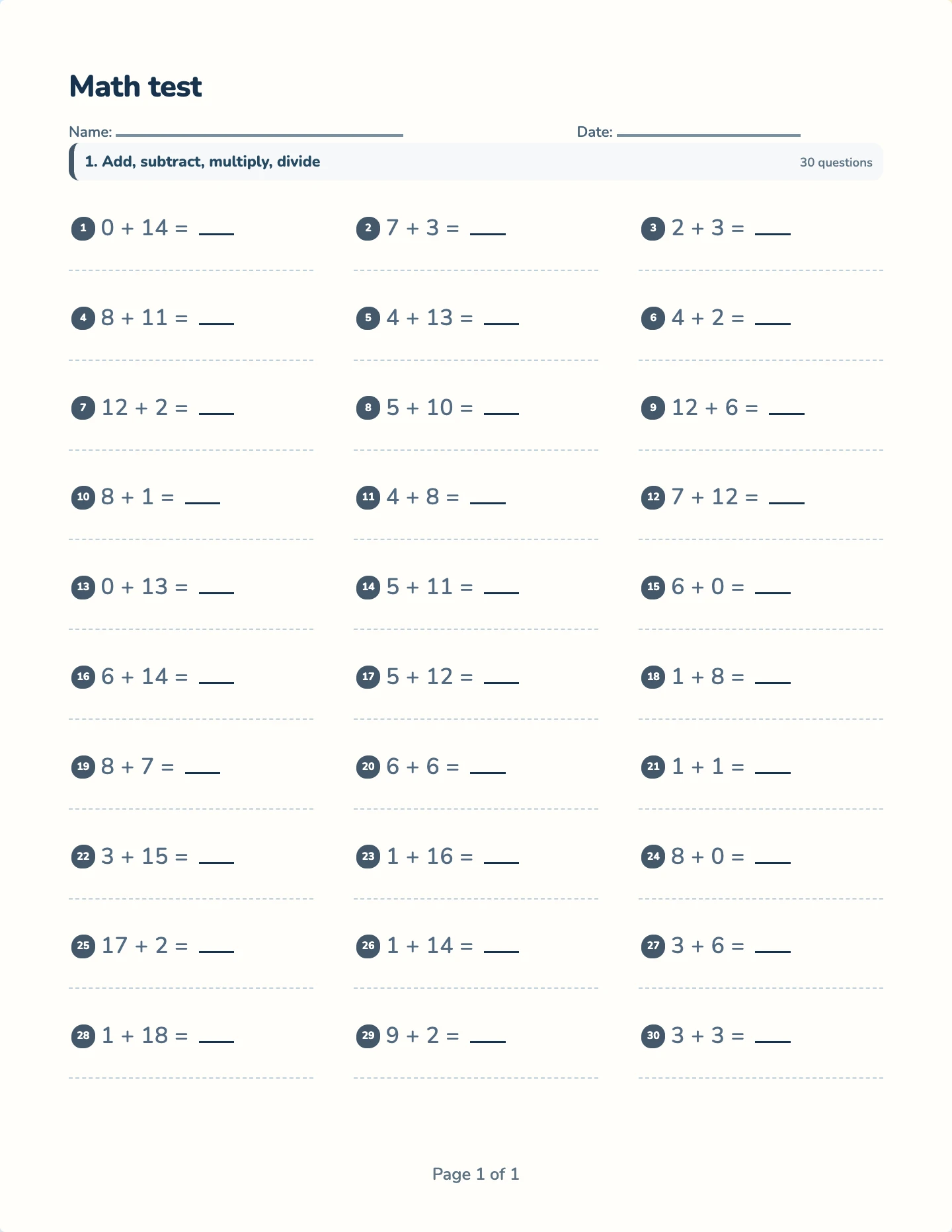 Math fluency test preview