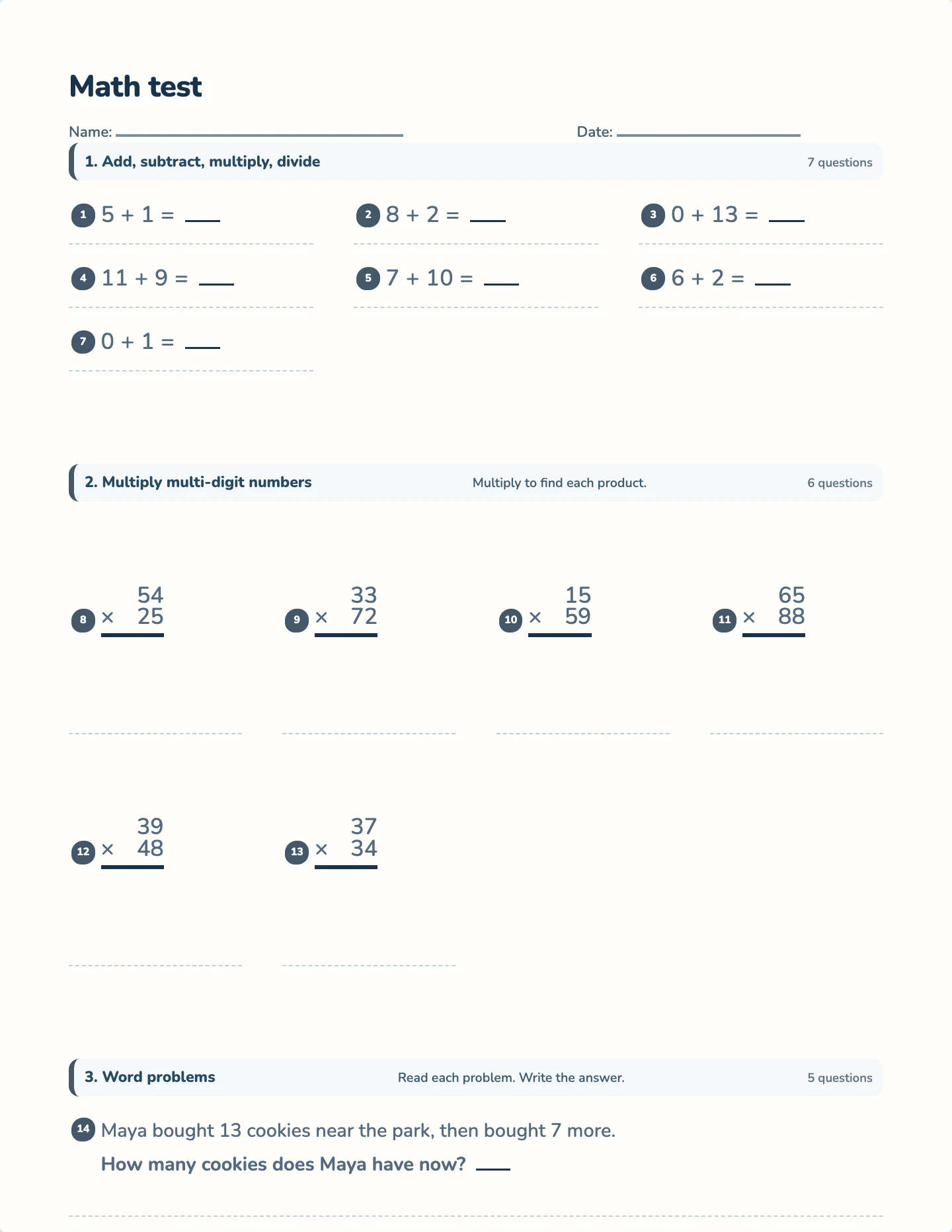 Mixed math test preview