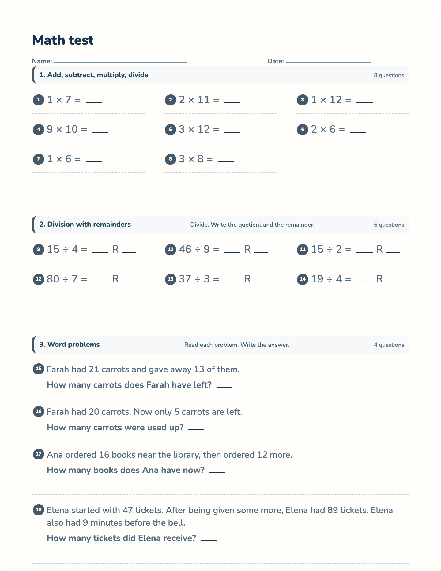 Multiplication and division test preview