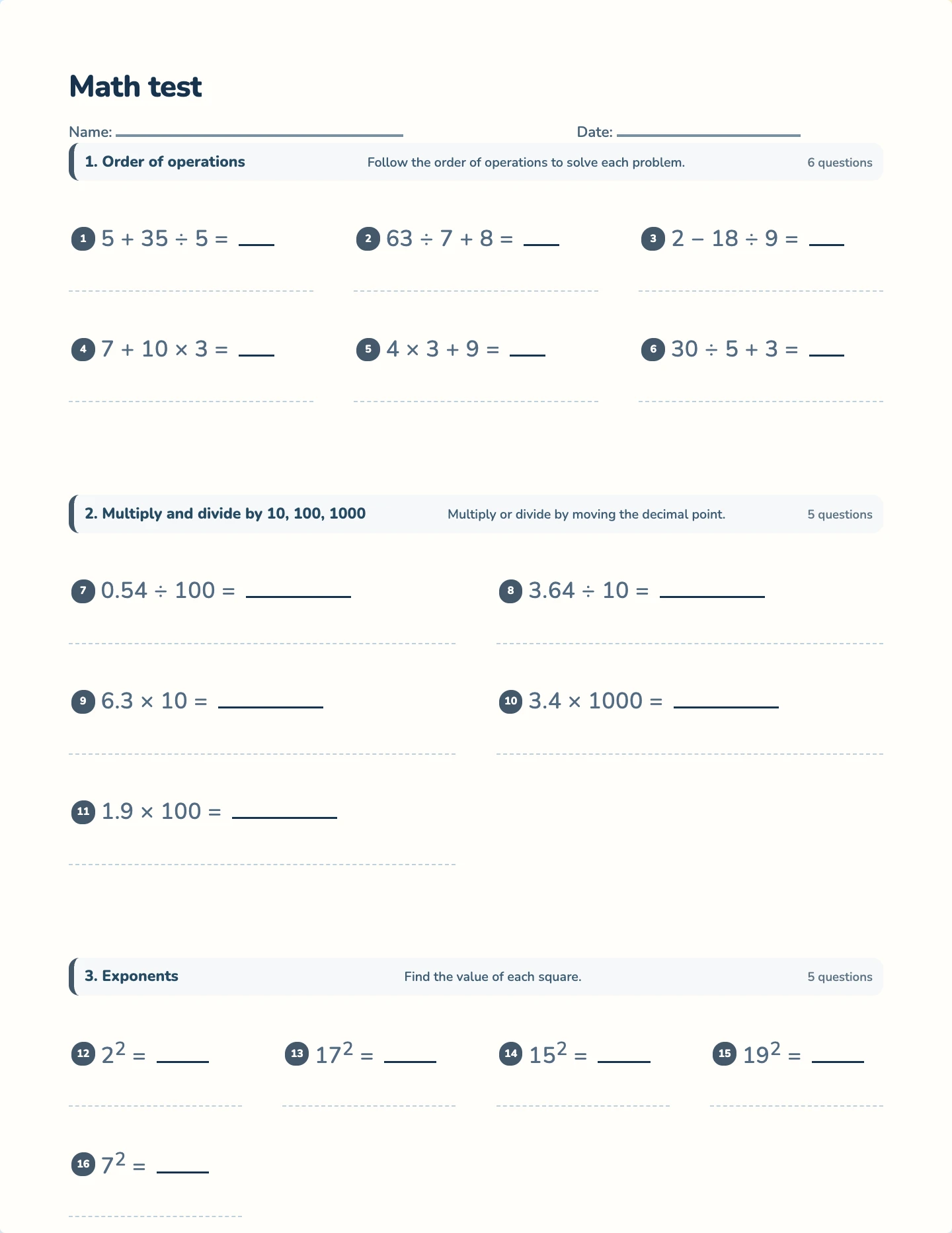Order of operations test preview