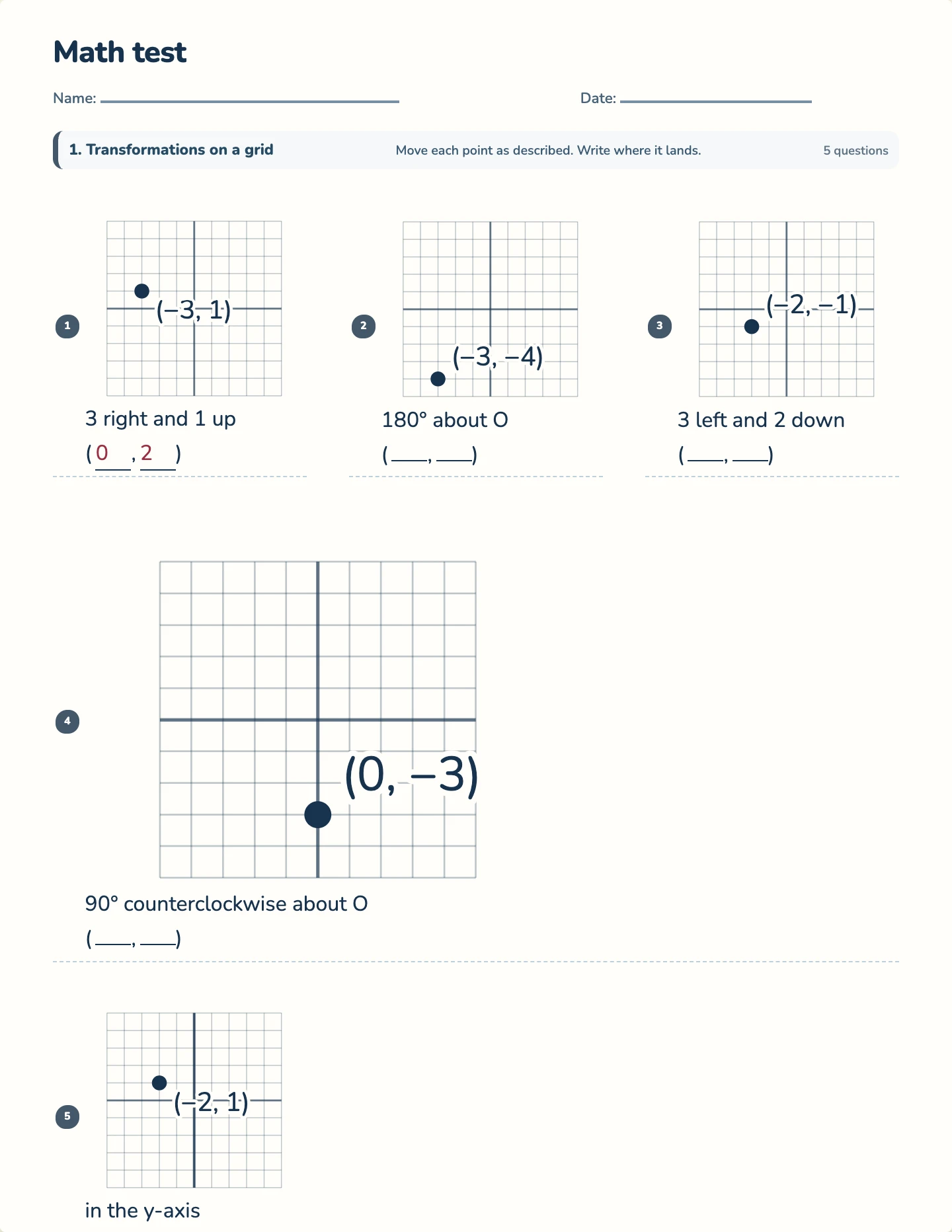Transformations and similarity test — printable test paper