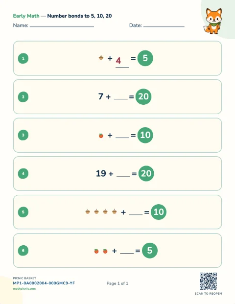 Number bonds and make ten worksheet