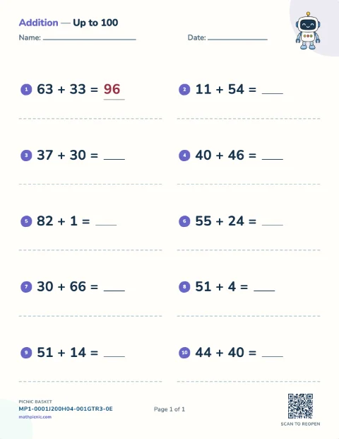 Addition without regrouping worksheet