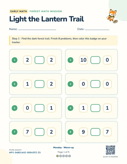Greater than, less than — Monday of a 5-day printable pack