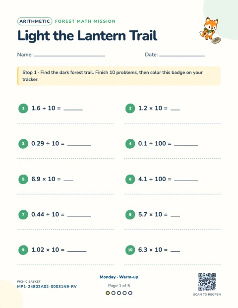 Powers of ten — Monday of a 5-day printable pack