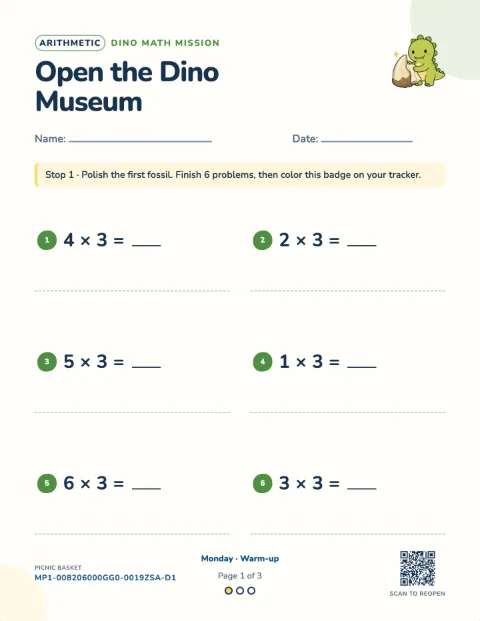 The 3 times table — Monday of a 3-day printable pack