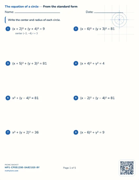 Circles and parabolas pack preview