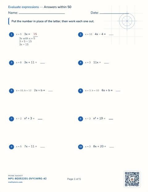 Algebraic expressions pack preview