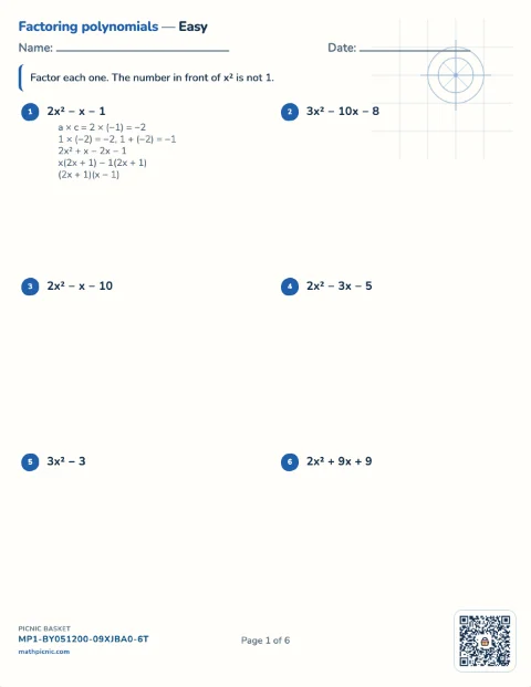 Factoring and dividing polynomials pack preview