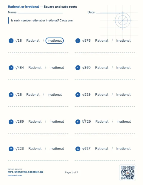 Rational, irrational and estimating roots pack preview