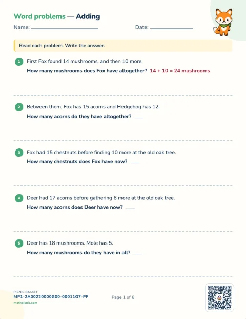 Story problems: + and − pack preview