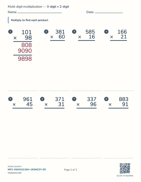 Multi-digit multiplication worksheet