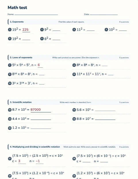 Exponents and scientific notation test preview