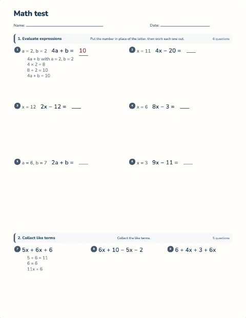 Expressions and equations test preview