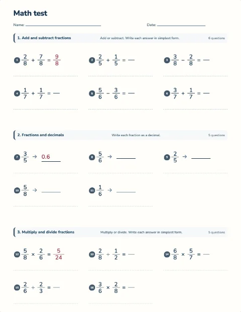 Fractions unit test preview