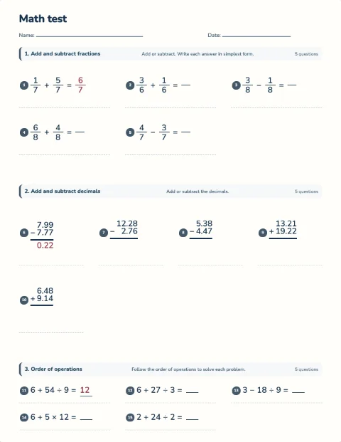 Grade 5 year test preview