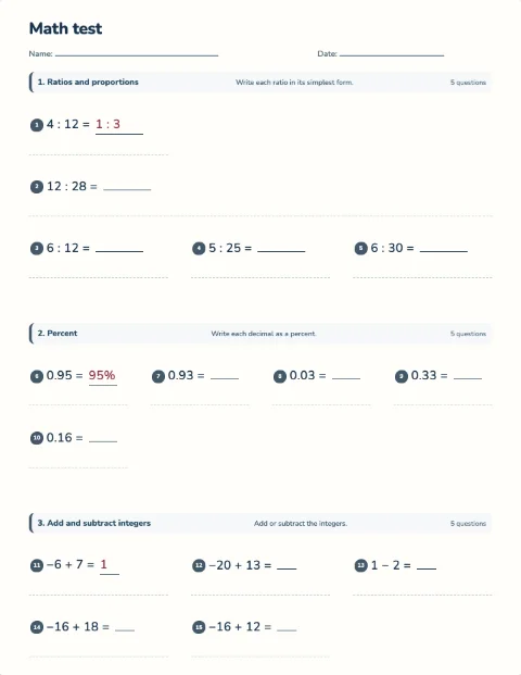 Grade 6 year test preview