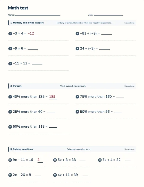 Grade 7 year test preview