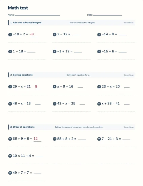 Integers and equations test preview