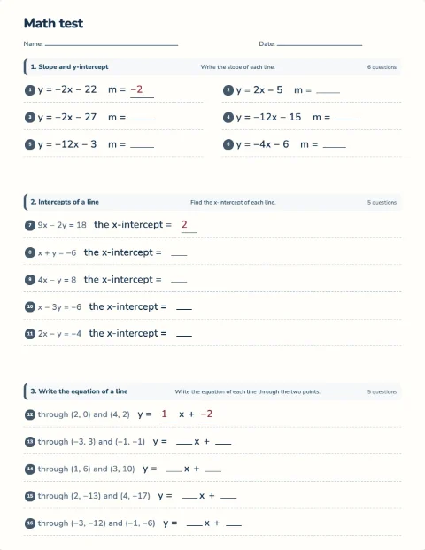 Linear functions and slope test preview