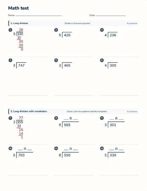 Long division test preview