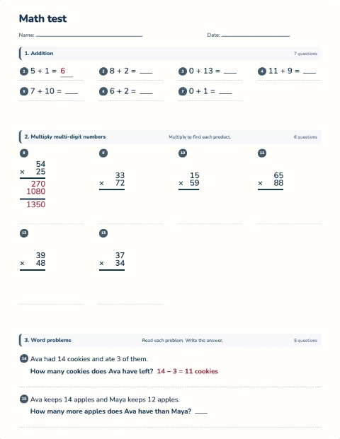 Mixed math test preview