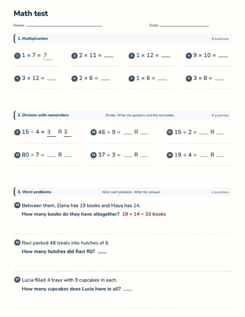 Multiplication and division test preview