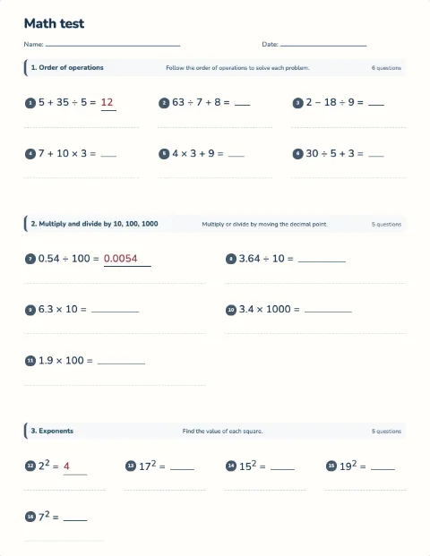 Order of operations test preview