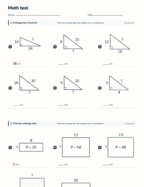Pythagorean theorem test preview