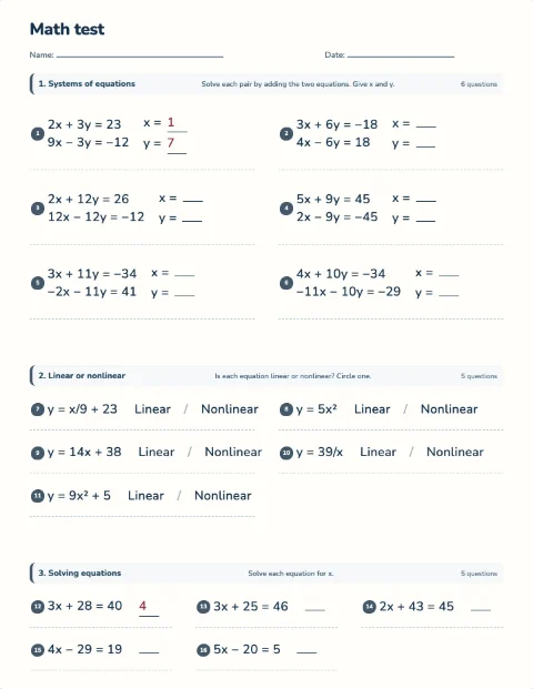 Systems of equations test preview