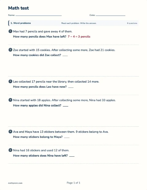 Word problem quiz preview